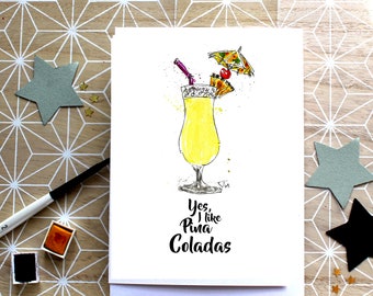 Pina Colada Funny Card: Watercolor Illustration