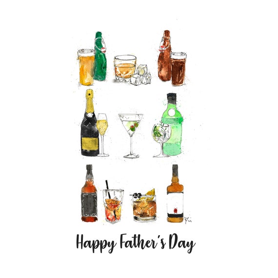 Alcohol Watercolor Father's Day Card: Birthday Booze Card