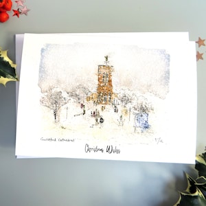 Catedral de Guildford navidad acuarela escena nevada paquete de tarjetas personalizado ilustración del vendedor local