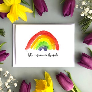 Carte d'anniversaire arc-en-ciel personnalisée, carte de correspondance arc-en-ciel aquarelle, nouvelle carte de bébé arc-en-ciel, carte arc-en-ciel aquarelle A2 A6