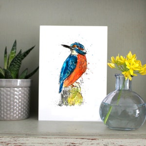 King fisher birthaday aquarelle faite à la main carte de vœux personnalisée, grand-père anniversaire kingfisher carte de vœux maison