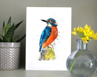 King fisher birthaday watercolour hand made greeting card personalised, grandad birthday kingfisher homemade greeting card