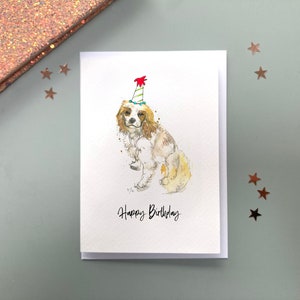 Cavalier King Charles Spaniel Compleanno Cappello cane Biglietto d'auguri, biglietto di compleanno per cani