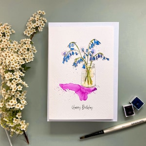 Carte d'anniversaire Bristish Bluebells, carte de joyeux anniversaire de la fête des mères, jacinthes des bois britanniques, jacinthes des bois d'anniversaire personnalisées