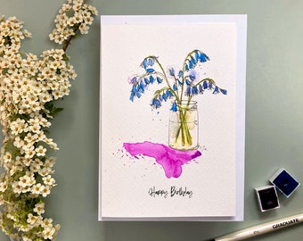 Carte d'anniversaire britannique de jacinthes des bois, bonne fête des mères joyeux anniversaire carte britannique de jacinthes des bois, jacinthes des bois d'anniversaire personnalisées