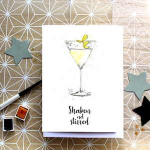 VESPA Secoué pas remué OO7 JAMES BOND carte de voeux, carte de cocktail Martini, carte d'humour Martini