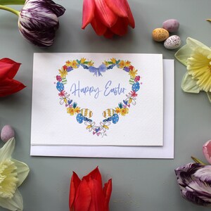 guirlande florale de carte de Pâques lumineuse, carte de ressort gaie de Pâques, carte de jonquille de Pâques, carte de jonquille de Joyeuses Pâques