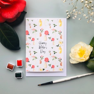 Cartão de aniversário personalizado de camélia para o Dia das Mães, cartão de flor de camélia, cartão ilustrado, aniversário em aquarela