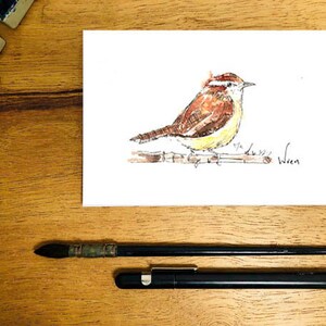 Cartão personalizado de aniversário de saudação em aquarela Wren, cartão de pássaro