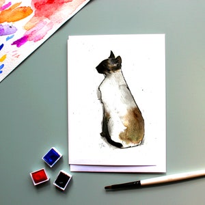 carte de correspondance personnalisée aquarelle siamoise, carte de voeux illustration aquarelle chat toutes les occasions modernes