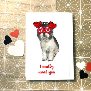 Je vous woof drôle valentines noir et blanc dog card, illustration chien valentines carte de vœux, chien valentines note card, carte de chien