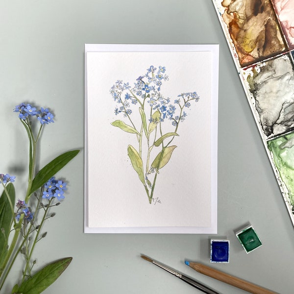 forget me not card, birthday forget me not card, forget me not painting , watercolour forget me not prints