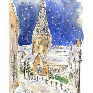 Godalming Christmas Cards, Christmas village card , christmas godalming cards, local artist godalming cards image 3