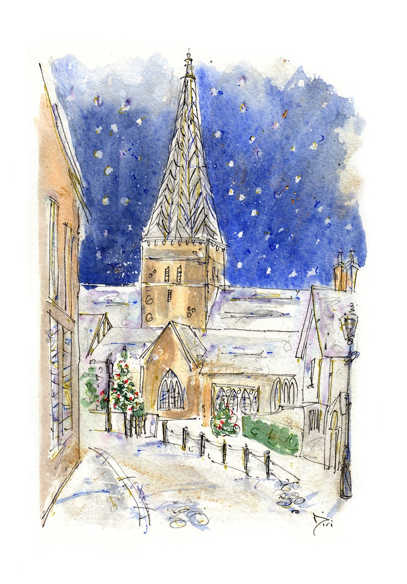 Godalming Christmas Cards, Christmas village card , christmas godalming cards, local artist godalming cards image 3