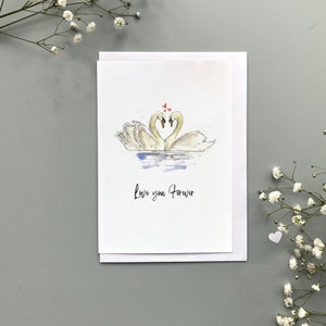 Carte de cygne heureuse de Saint-Valentin, cygne vous aime pour toujours, carte de cygne de Saint-Valentin, carte de valentines personnalisée de cygnes