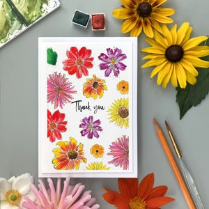 Carte de remerciement de professeur TOURNESOL, carte de voeux dahlia tournesol, cartes de remerciement tournesols