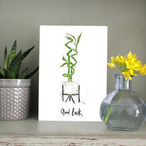 carte Lucky Bamboo, carte GOOD LUCK BAMBOO, carte d'anniversaire, amateur de fleurs, carte gaie, carte moderne, impression de bambou moderne aquarelle