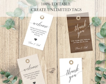 100% EDITABLE Gift Tags, Calligraphy Script Favor Tags, Custom Gift Tags, printable Gift Tags, Custom Wedding Favor Tag, Shower Thank You C8