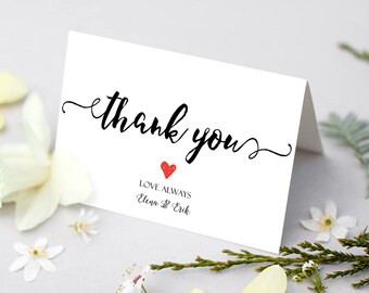 Handwritten Script Thank You Printable, Script Font Wedding Thank You Card, Shower Thank You Card, Heart, Printable, Instant Download, C7
