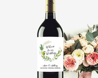 FULLY EDITABLE TEXT, Greenery Wine Bottle Labels, Greenery Printable Bottle Labels, Greenery Bottle Label Template, Custom Wine Labels, L3