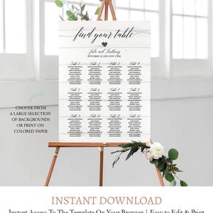 EDITABLE Wood Wedding Table Seating Chart Printable, Wooden Find Your Seat Sign, Rustic Wood Table Seating Plan Sign, Template Download, C8 imagen 3