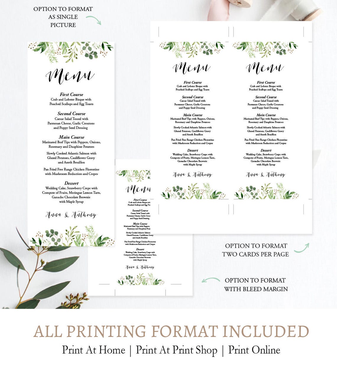 Foliage Menu Template Olive Leaves Dinner Menu Printable Etsy