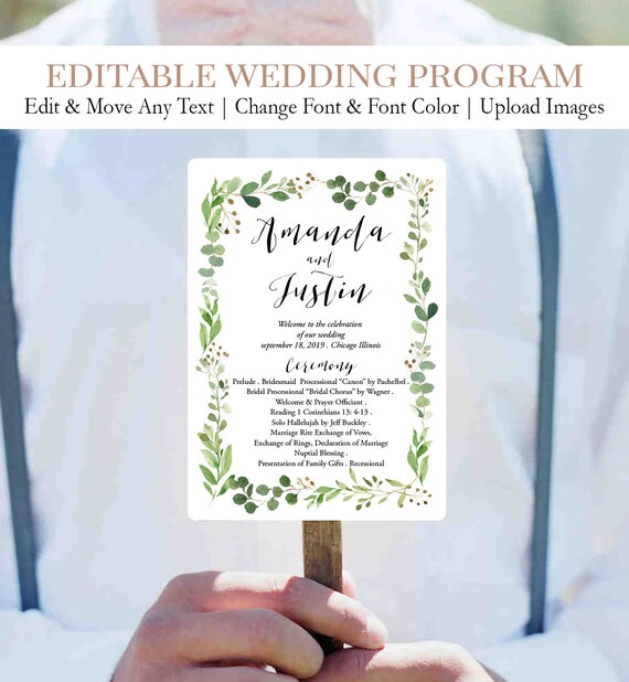 Sprig Wedding Program Fan Green Wreath Wedding Fan Program Etsy