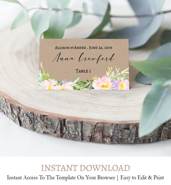 Folded Place Card Boho Place Cards Kraft Place Card Wedding Etsy