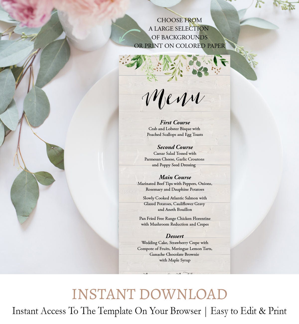 Foliage Menu Template Olive Leaves Dinner Menu Printable Etsy