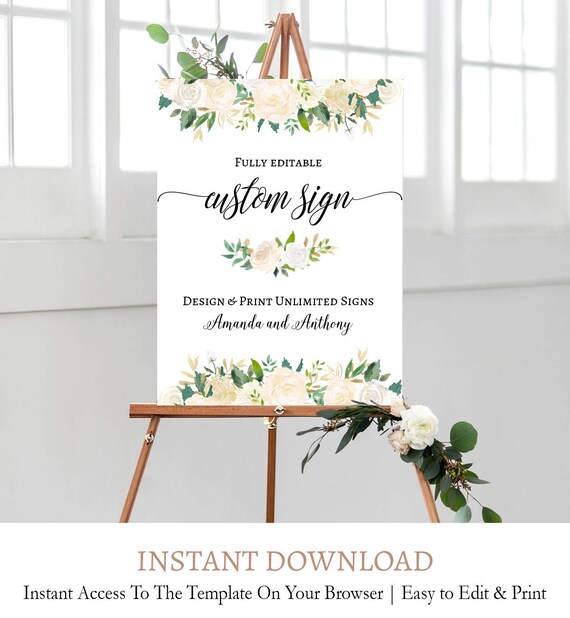 Gold Floral Party Sign Personalized Floral Wedding Signs