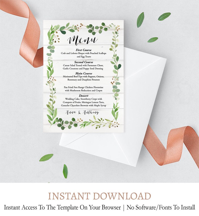 Digital Menu Printable Olive Leaves Theme Sprigs Menu Etsy