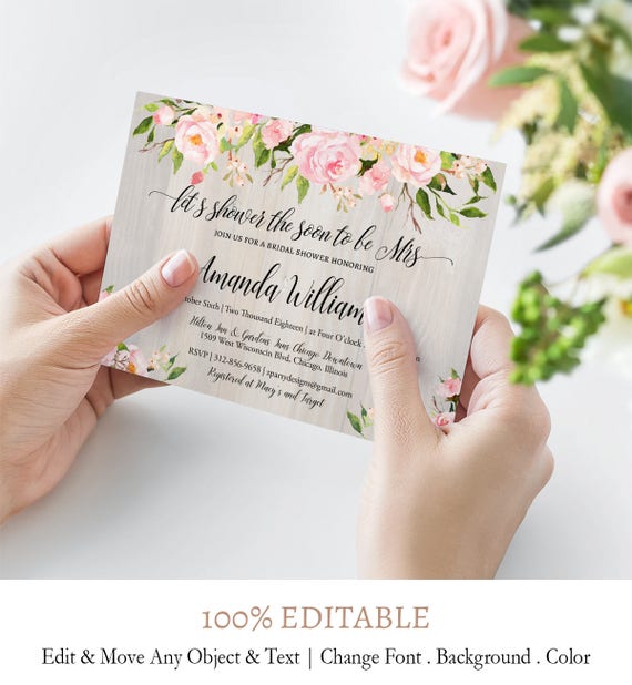 Peony Bridal Shower Invitations Rustic Floral Bridal Shower Invites Wood Bridal Shower Bohemian Invitation Printable Template Diy F1 - 