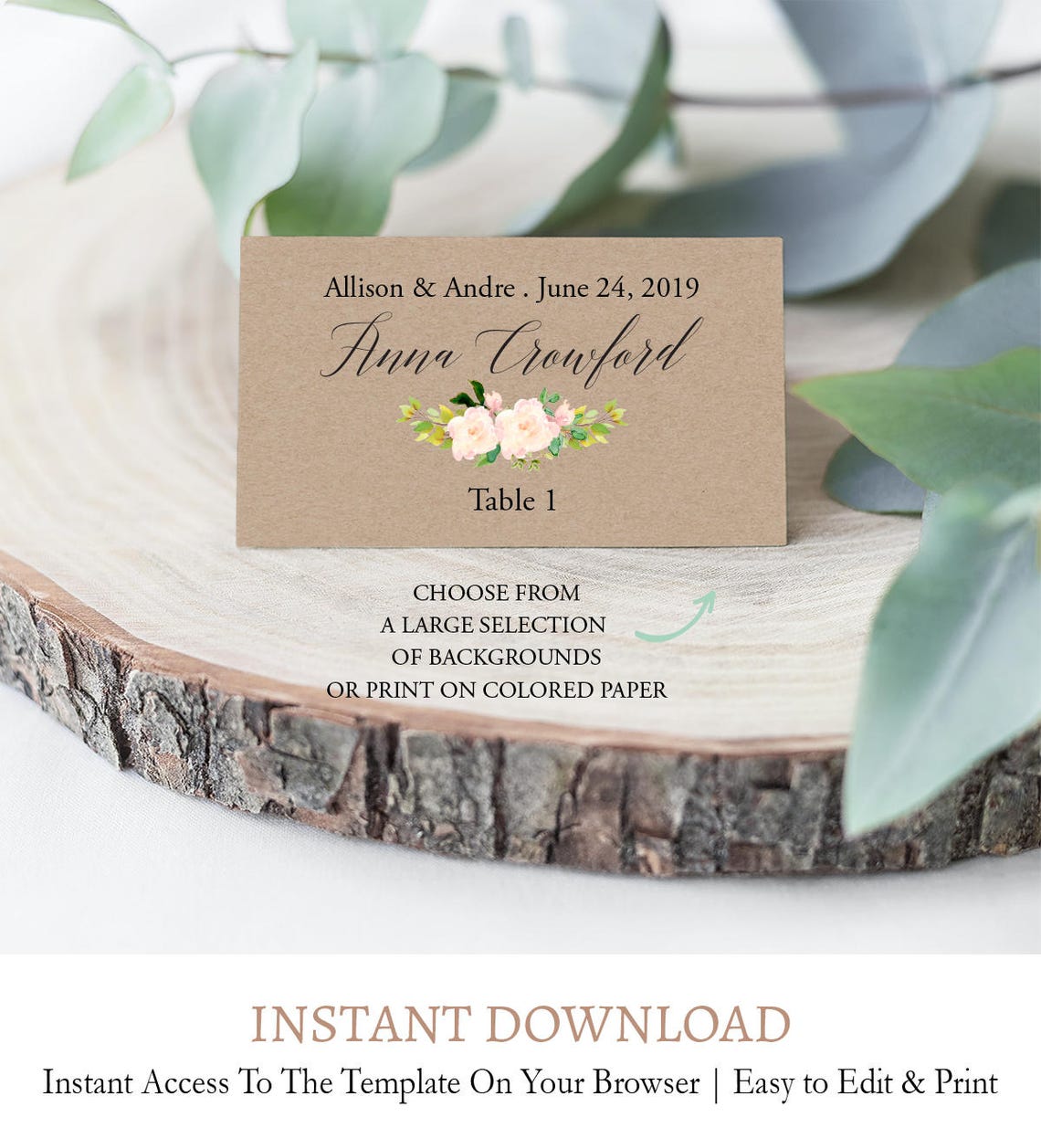 Table Tent Card Flowers Place Cards Template Wedding Guest Etsy