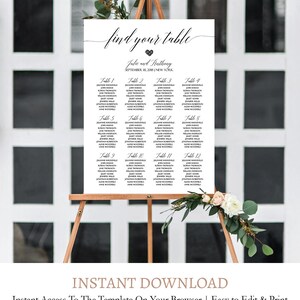 EDITABLE Wood Wedding Table Seating Chart Printable, Wooden Find Your Seat Sign, Rustic Wood Table Seating Plan Sign, Template Download, C8 imagen 4