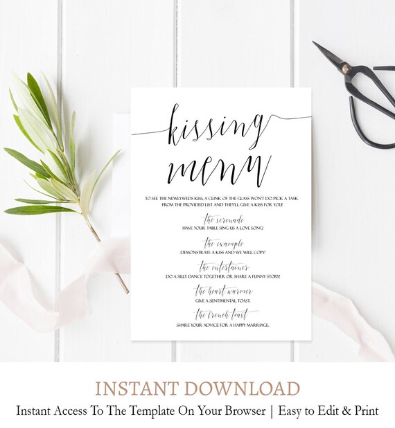 Wedding Kisses Game Editable Wedding Table Game Reception Etsy