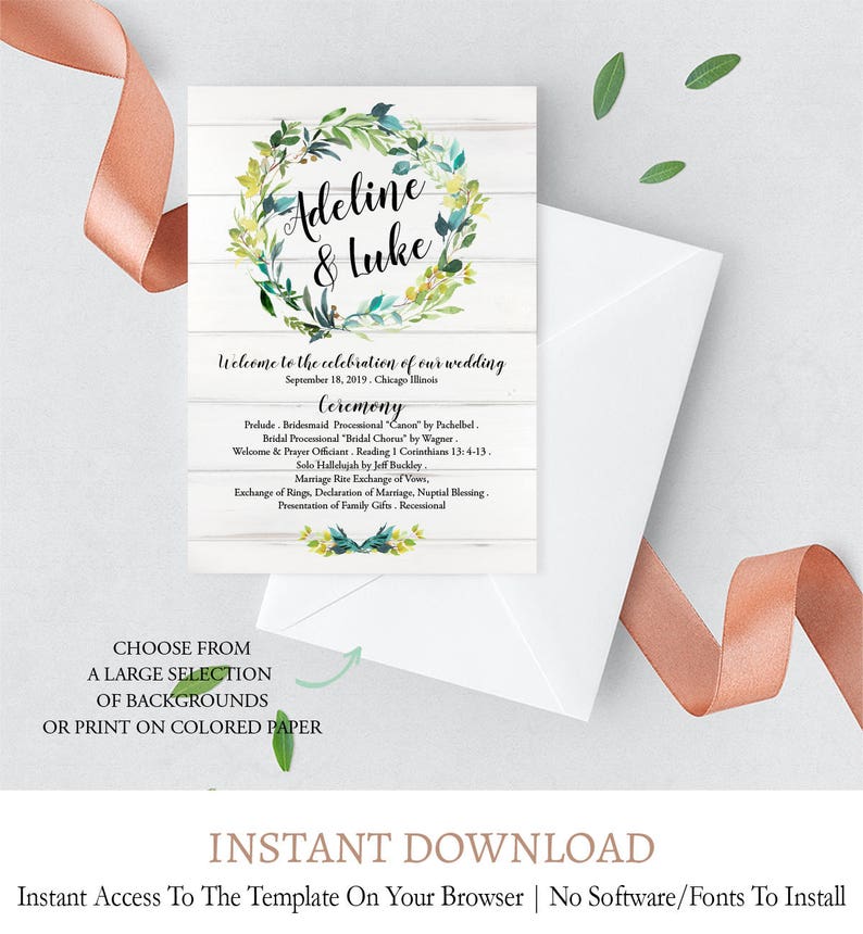 Custom Wedding Fans Editable Wooden Rustic Wedding Fan Program Wood Wedding Fan Program Template L2 digital printable pdf template