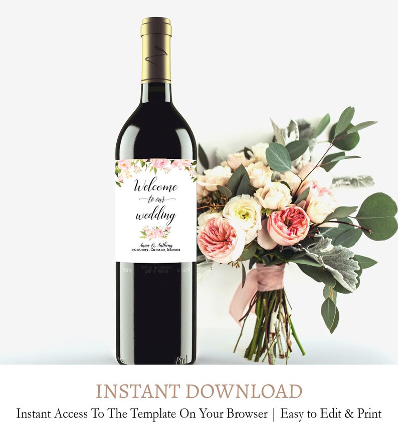 Champagne Label Wine Labels Wedding Peony Floral Wine Etsy