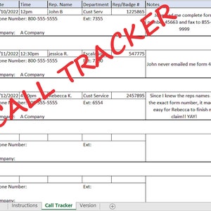 Call Tracker - Printable - Organize your calls into an easy solution **Free updates for life**