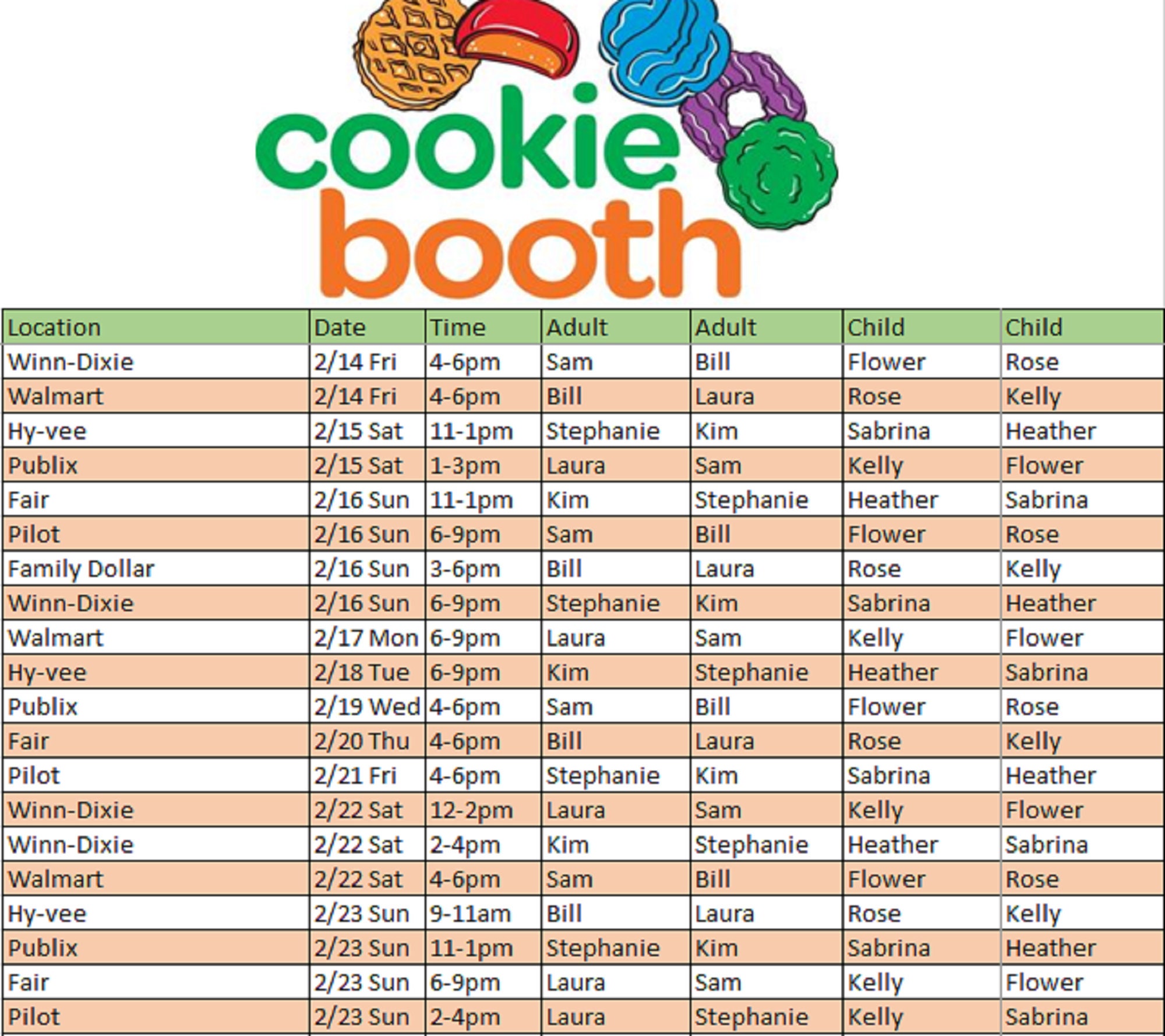 Girl Scout Cookie Booth Sign Up Sheet Printable Free Etsy