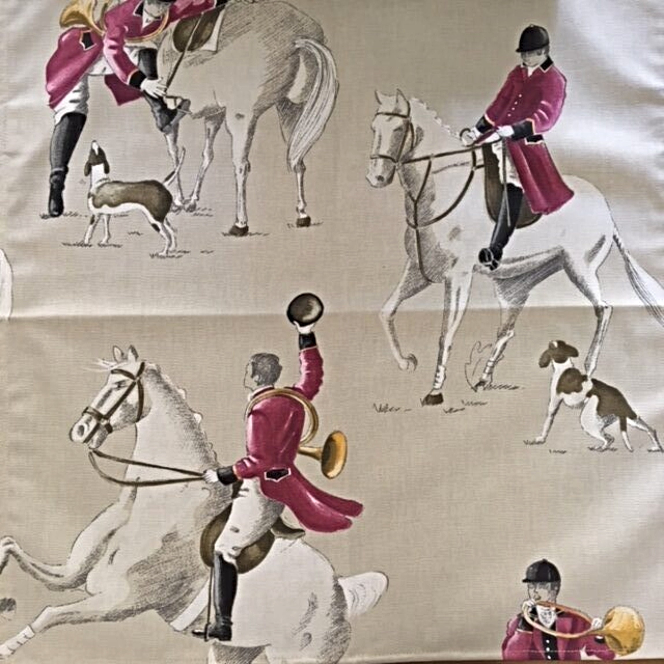 French Equestrian Fabric Horses at the Country Estate 110 inches wide (Sold by the Yard)