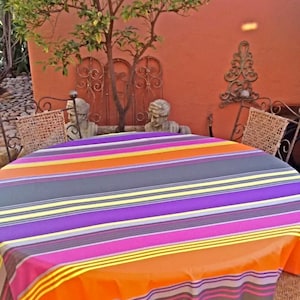 French Basque Orange Strip Tablecloth Cotton Coated French Oilcloth Spill Proof