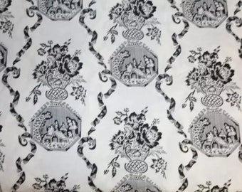 French Fabric Louis Black Toile Fabric  (Sold by the yard)
