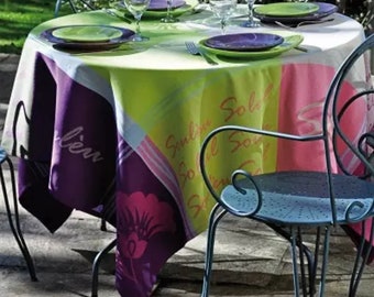 Soleou Purple Green Jacquard Woven French Tablecloth