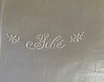 French Hand embroidered bébé  Cotton Panel 51 x 17 inches