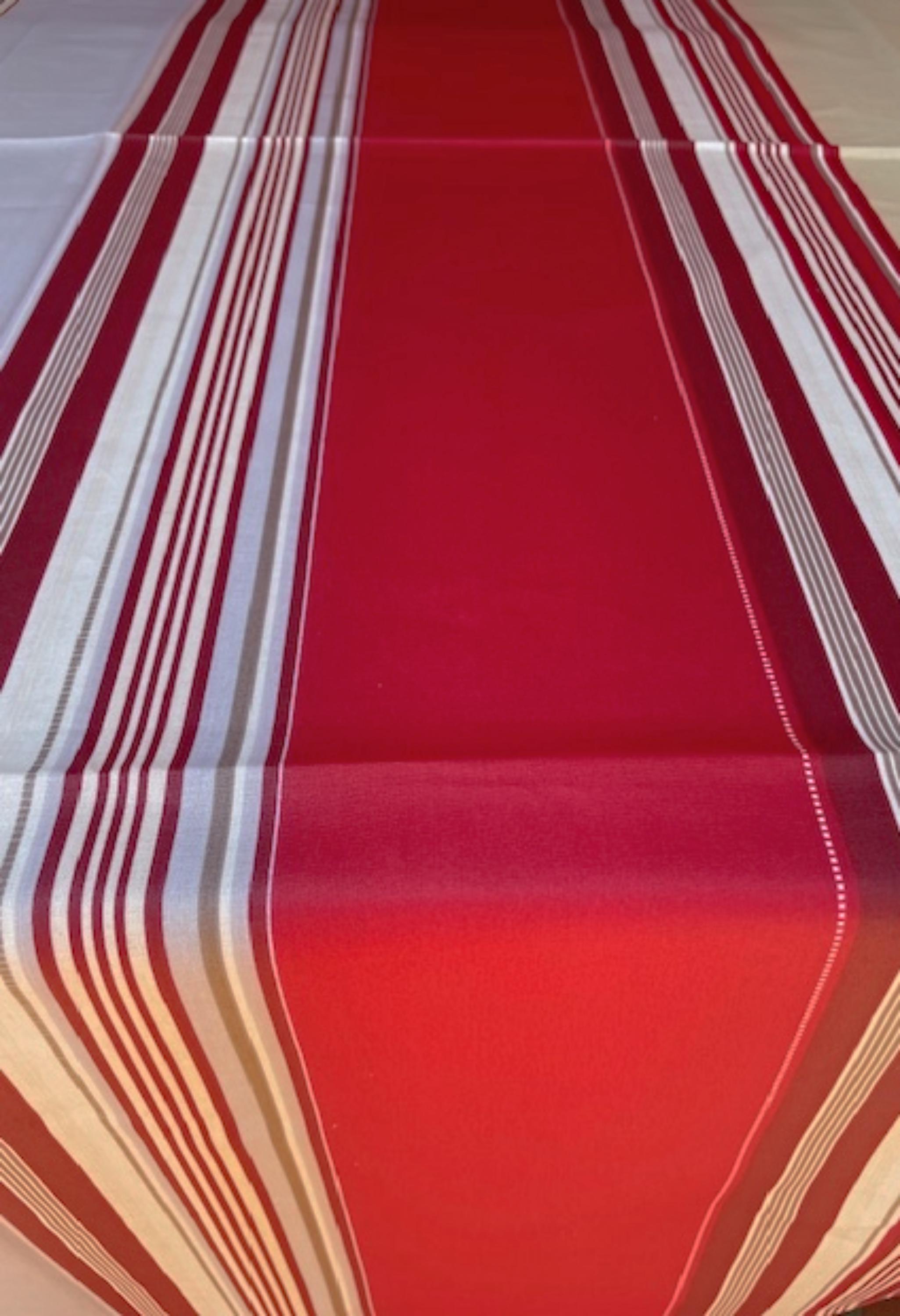 French Basque Red Strip Tablecloth Cotton Coated French Spill Proof - Etsy
