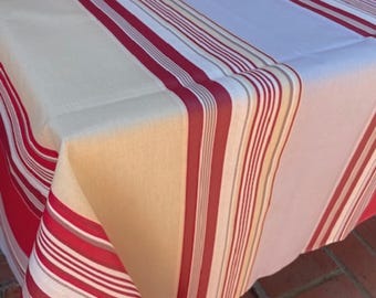 French Basque Red Strip Tablecloth Cotton Coated French  Spill Proof