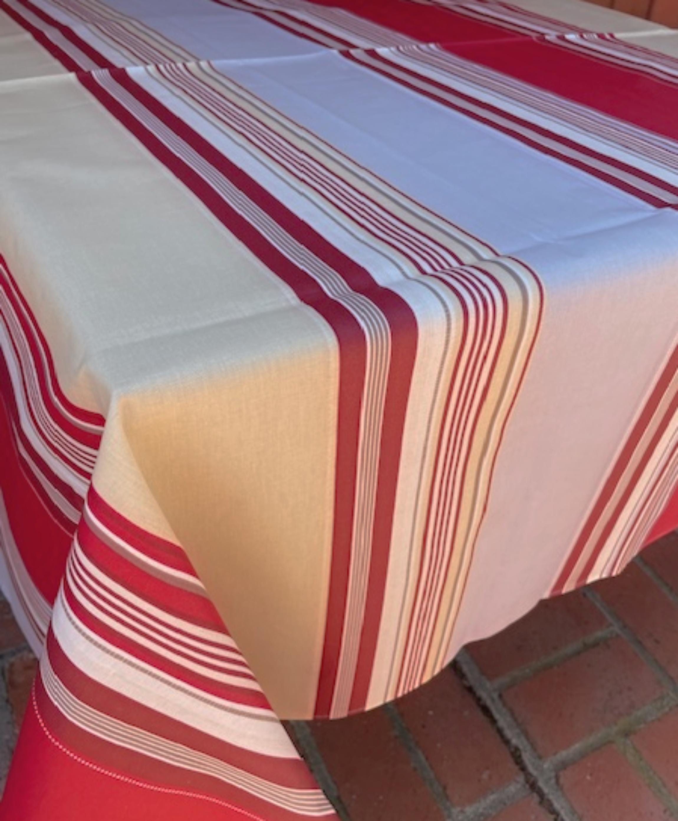 French Basque Red Strip Tablecloth Cotton Coated French Spill Proof - Etsy