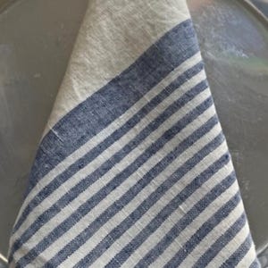 French Blue striped linen napkin natural linen napkins Set of 4