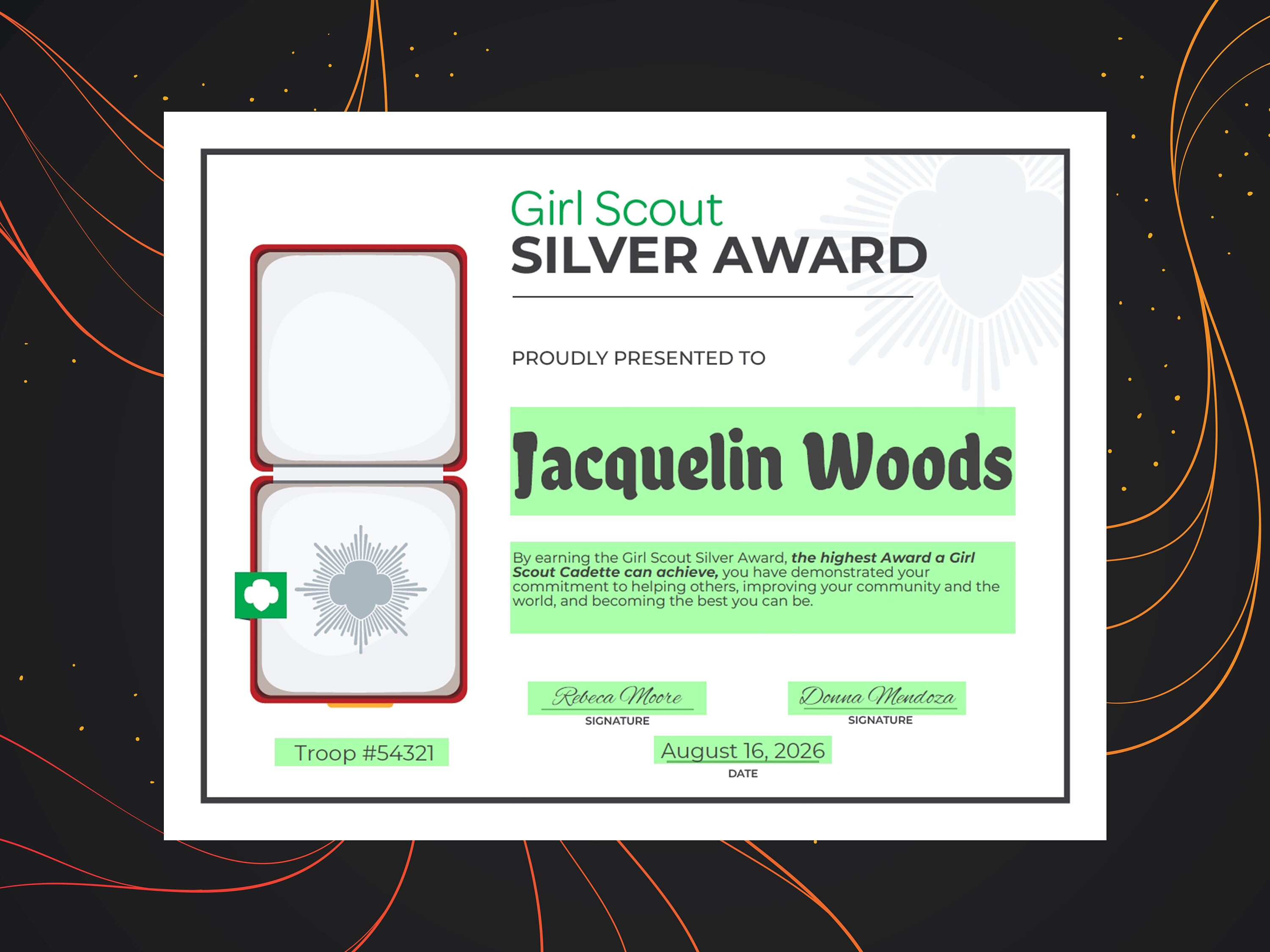 Girl Scout Silver Award Certificate Printable PDF Template Etsy