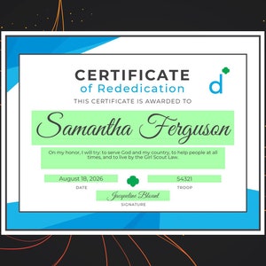 Girl Scout Daisy Rededication Certificate | Printable PDF Template - Etsy
